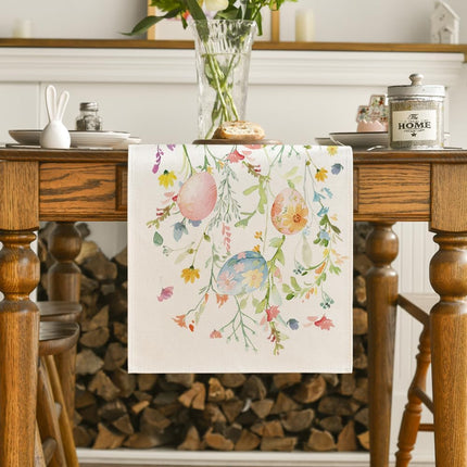 Wild Flowers Eggs Easter Table Runner,Seasonal Spring Floral Kitchen Dining Table Decoration for Home Party Decor 13x72 Inch.