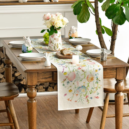 Wild Flowers Eggs Easter Table Runner,Seasonal Spring Floral Kitchen Dining Table Decoration for Home Party Decor 13x72 Inch.