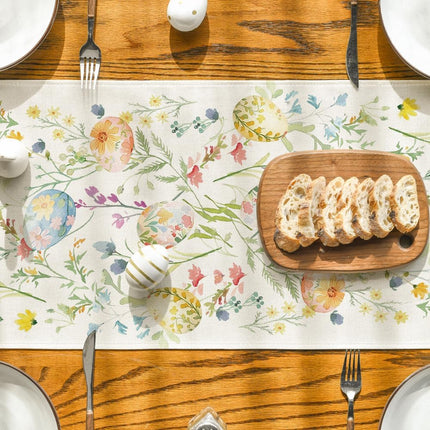 Wild Flowers Eggs Easter Table Runner,Seasonal Spring Floral Kitchen Dining Table Decoration for Home Party Decor 13x72 Inch.