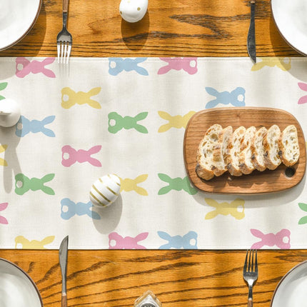 Green Pink Bunny Rabbit Easter Table Runner, Spring Kitchen Dining Table Decoration for Home Party Decor 13x72 Inch.