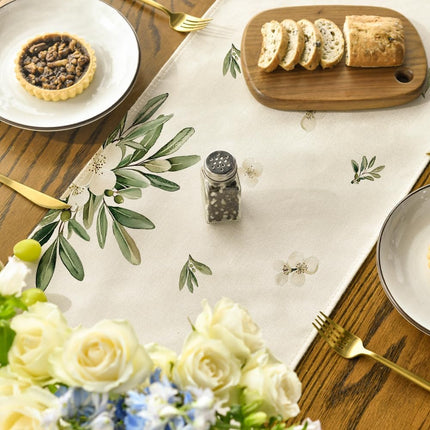 Cross Olive Leaves Spring Table Runner,Seasonal Summer Easter Kitchen Dining Table Decoration for Home Party Decor 13x72 Inch.