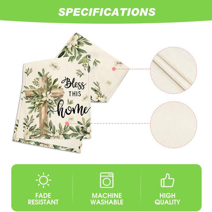 Cross Olive Leaves Spring Table Runner,Seasonal Summer Easter Kitchen Dining Table Decoration for Home Party Decor 13x72 Inch.