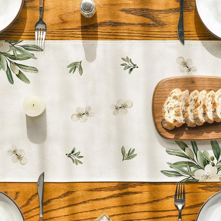 Cross Olive Leaves Spring Table Runner,Seasonal Summer Easter Kitchen Dining Table Decoration for Home Party Decor 13x72 Inch.
