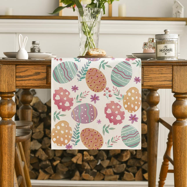 Watercolour Easter Eggs Table Runner, Seasonal Spring Kitchen Dining Table Decoration for Home Party Decor 13x72 Inch.