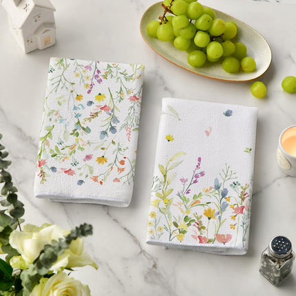 Wildflower Floral Spring Kitchen Towels Dish Towels, 18x26 Inch Farmhouse Summer Decoration Hand Towels Set of 2.