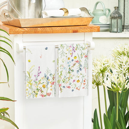 Wildflower Floral Spring Kitchen Towels Dish Towels, 18x26 Inch Farmhouse Summer Decoration Hand Towels Set of 2.