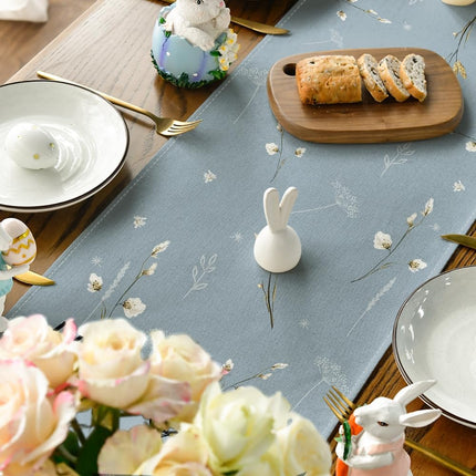 Bunny Rabbit Hydrangea Happy Easter Table Runner, Seasonal Spring Kitchen Dining Table Decoration for Home Party Decor 13x72 Inch.