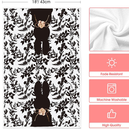 Black Bunny Eggs Flower Easter Kitchen Towels Dish Towels, 18x26 Inch Spring Farmhouse Leaves Decoration Hand Towels Set of 2.
