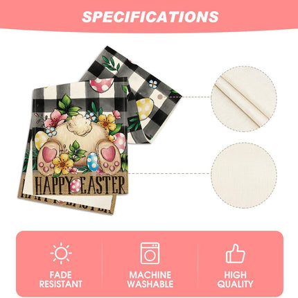 Buffalo Plaid Bunny Egg Flowers Happy Easter Table Runner, Seasonal Spring Kitchen Dining Table Decor for Home Party Decor 13x72 Inch.