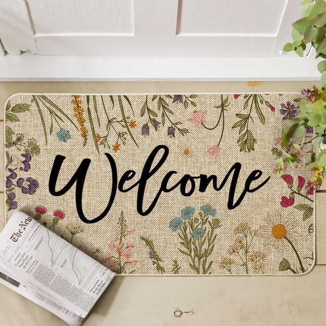 Wild Flowers Welcome Summer Doormat, Spring Home Decor Low-Profile Switch Rug Door Mat Floor Mat for Indoor Outdoor 17x29 Inch.