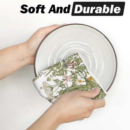 Wildflower Floral Kitchen Towels Dish Towels, 18x26 Inch Leaves Holiday Decoration Hand Towels Set of 2.
