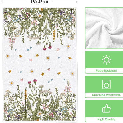 Wildflower Floral Kitchen Towels Dish Towels, 18x26 Inch Leaves Holiday Decoration Hand Towels Set of 2.