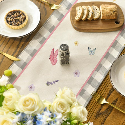 Buffalo Plaid Vase Lavender Tulip Spring Table Runner, Seasonal Kitchen Dining Table Decoration for Home Party Decor 13x72 Inch.