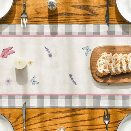 Buffalo Plaid Vase Lavender Tulip Spring Table Runner, Seasonal Kitchen Dining Table Decoration for Home Party Decor 13x72 Inch.