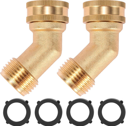 45 Degree Garden Hose Elbow, Eliminates Stress and Strain On RV Water Intake Hose Fittings, 3/4" GHT and Solid Brass, 2 Pack.