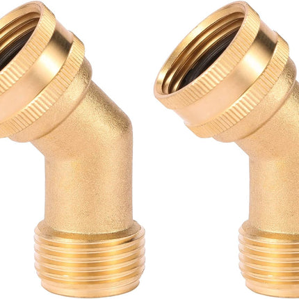 45 Degree Garden Hose Elbow, Eliminates Stress and Strain On RV Water Intake Hose Fittings, 3/4" GHT and Solid Brass, 2 Pack.