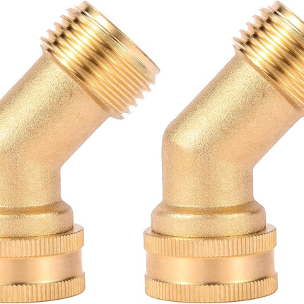 45 Degree Garden Hose Elbow, Eliminates Stress and Strain On RV Water Intake Hose Fittings, 3/4" GHT and Solid Brass, 2 Pack.