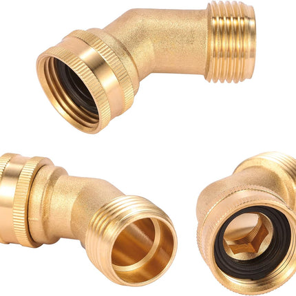 45 Degree Garden Hose Elbow, Eliminates Stress and Strain On RV Water Intake Hose Fittings, 3/4" GHT and Solid Brass, 2 Pack.