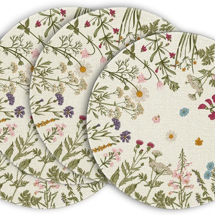 Antique Herbs Wild Flowers Spring Placemats Set of 4, 14 Inch Summer Round Table Mats for Dining Decoration.