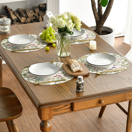 Antique Herbs Wild Flowers Spring Placemats Set of 4, 14 Inch Summer Round Table Mats for Dining Decoration.