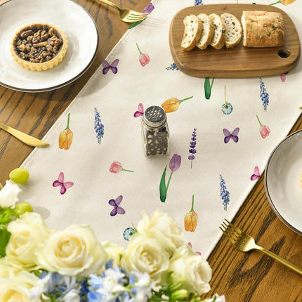 Lavender Tulip Summer Table Runner, Spring Seasonal Anniversary Holiday Kitchen Dining Table Decoration for Indoor Outdoor Home Party Decor 13 x 72 Inch.