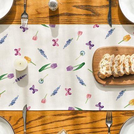 Lavender Tulip Summer Table Runner, Spring Seasonal Anniversary Holiday Kitchen Dining Table Decoration for Indoor Outdoor Home Party Decor 13 x 72 Inch.