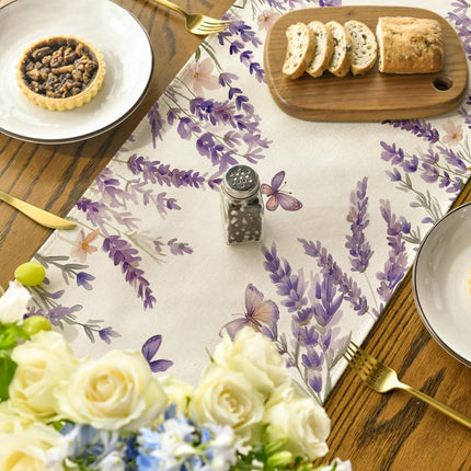 Purple Lavender Floral Butterflies Spring Table Runner, Seasonal Summer Kitchen Dining Table Decoration for Home Party Decor 13x72 Inch.