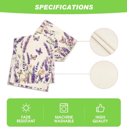 Purple Lavender Floral Butterflies Spring Table Runner, Seasonal Summer Kitchen Dining Table Decoration for Home Party Decor 13x72 Inch.