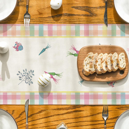Green Blue Pink Buffalo Plaid Bunny Happy Easter Table Runner, Spring Kitchen Dining Table Decoration for Home Party Decor 13x72 Inch.