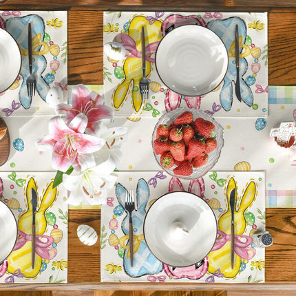 Bunny Rabbits Eggs Easter Placemats Set of 4, 12x18 Inch Floral Bow Seasonal Spring Holiday Table Mats for Party Kitchen Dining Decoration.