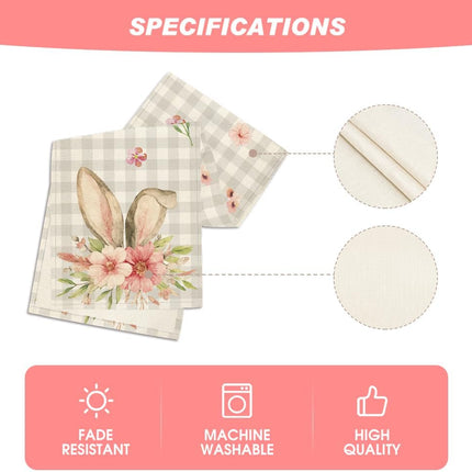 Buffalo Plaid Bunny Rabbit Ears Flower Easter Table Runner, Spring Summer Seasonal Holiday Kitchen Dining Table Decoration for Indoor Outdoor Home Party Decor 13 x 72 Inch.