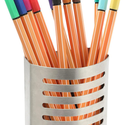 2 Pack Magnetic Modern Pen and Pencil Holder, Metal Writing Utensil Storage Organizer for Kitchen, Locker, Home, or Office, 3.25" x 1.75" x 3.50", Brushed Stainless Steel.