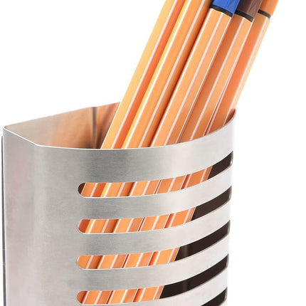 2 Pack Magnetic Modern Pen and Pencil Holder, Metal Writing Utensil Storage Organizer for Kitchen, Locker, Home, or Office, 3.25" x 1.75" x 3.50", Brushed Stainless Steel.