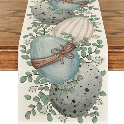 Eucalyptus Egg Easter Table Runner, Spring Kitchen Dining Table Decor for Indoor Outdoor Home Party Decor 13x72 Inch.