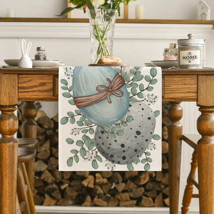 Eucalyptus Egg Easter Table Runner, Spring Kitchen Dining Table Decor for Indoor Outdoor Home Party Decor 13x72 Inch.