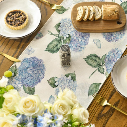 Hydrangea Butterfly Summer Table Runner, Seasonal Spring Holiday Kitchen Dining Table Decoration for Home Party Indoor 13x72 Inch.