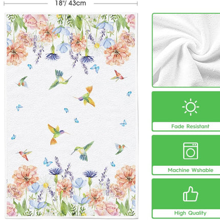 Anemone Flower Hummingbird Kitchen Towels Dish Towels, 18x26 Inch Seasonal Spring Summer Wild Floral Holiday Decoration Hand Towels Set of 2.