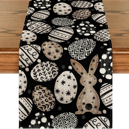 Bunny Rabbit Eggs Flowers Easter Table Runner, Seasonal Spring Kitchen Dining Table Decoration for Home Party Decor 13x72 Inch.