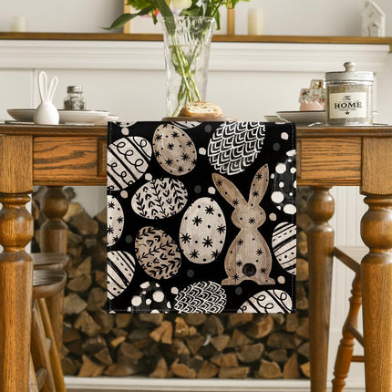 Bunny Rabbit Eggs Flowers Easter Table Runner, Seasonal Spring Kitchen Dining Table Decoration for Home Party Decor 13x72 Inch.