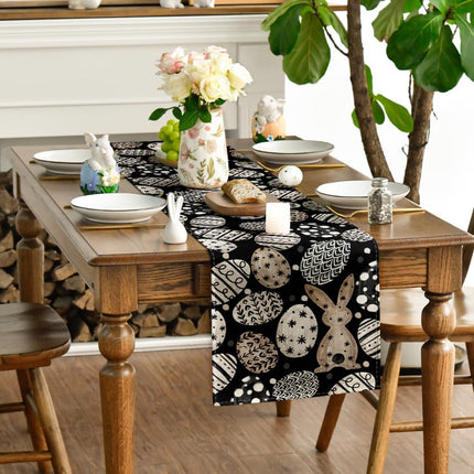 Bunny Rabbit Eggs Flowers Easter Table Runner, Seasonal Spring Kitchen Dining Table Decoration for Home Party Decor 13x72 Inch.