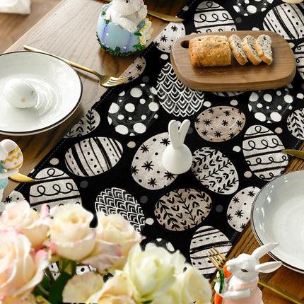 Bunny Rabbit Eggs Flowers Easter Table Runner, Seasonal Spring Kitchen Dining Table Decoration for Home Party Decor 13x72 Inch.