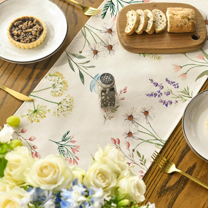 Flowers Floral Summer Table Runner, Seasonal Spring Fall Kitchen Dining Table Decoration for Home Party 13x72 Inch.