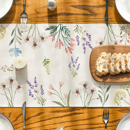Flowers Floral Summer Table Runner, Seasonal Spring Fall Kitchen Dining Table Decoration for Home Party 13x72 Inch.