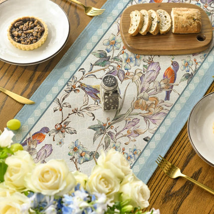 Blue Birds Flowers Blossom Table Runner, Seasonal Spring Floral Kitchen Dining Table Decoration for Home Party Decor 13x72 Inch.