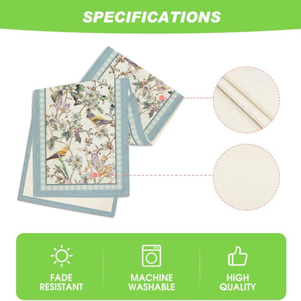 Blue Birds Flowers Blossom Table Runner, Seasonal Spring Floral Kitchen Dining Table Decoration for Home Party Decor 13x72 Inch.