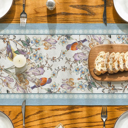 Blue Birds Flowers Blossom Table Runner, Seasonal Spring Floral Kitchen Dining Table Decoration for Home Party Decor 13x72 Inch.