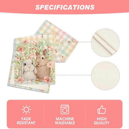 Bunny Rabbit Leaves Floral Easter Table Runner, Seasonal Spring Kitchen Dining Table Decoration for Home Party Decor 13x72 Inch.
