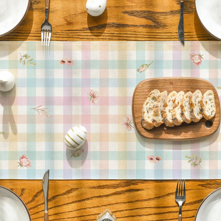 Bunny Rabbit Leaves Floral Easter Table Runner, Seasonal Spring Kitchen Dining Table Decoration for Home Party Decor 13x72 Inch.