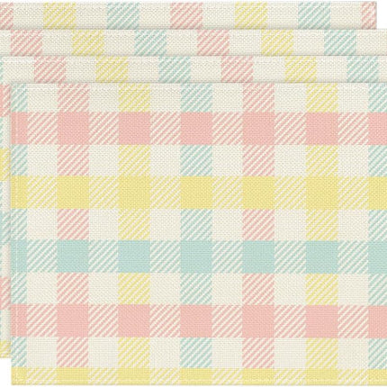 Blue Pink Yellow Buffalo Plaid Placemats Set of 4, 12x18 Inch Seasonal Easter Table Mats for Party Kitchen Dining Decoration.