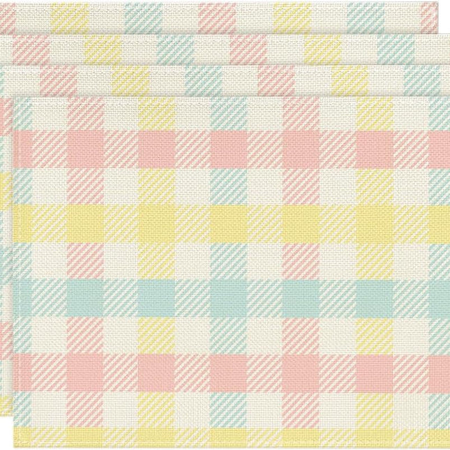 Blue Pink Yellow Buffalo Plaid Placemats Set of 4, 12x18 Inch Seasonal Easter Table Mats for Party Kitchen Dining Decoration.